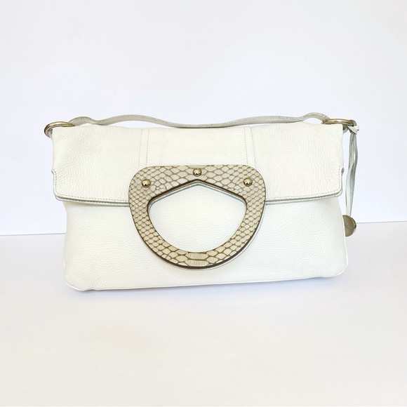 FURLA white leather foldable convertible crossbody top handle purse - Picture 3 of 12